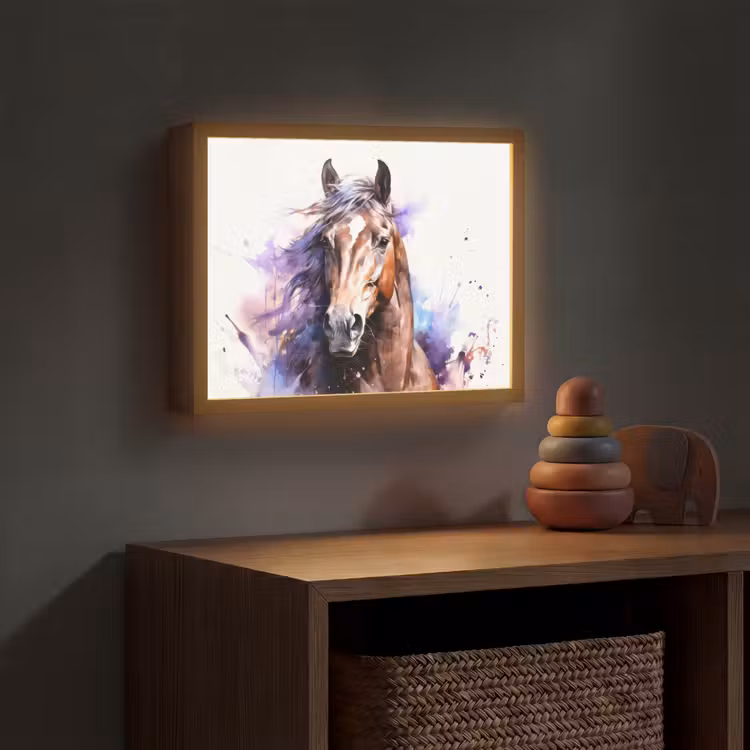 Paard - Dieren - Meisjes - Paars - Bruin Light Box met batterij (Wandlamp kind) middel -sfeer5_kind
