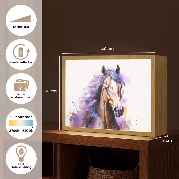 Paard - Dieren - Meiden - Paars - Bruin Light Box met batterij (Wandlamp kind) middel -USP_websiteoverzichtDE