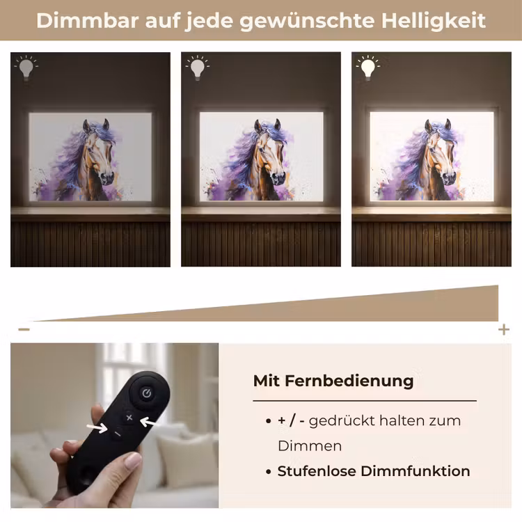 Paard - Dieren - Meiden - Paars - Bruin Light Box met batterij (Wandlamp kind) middel -USP_dimbaarDE