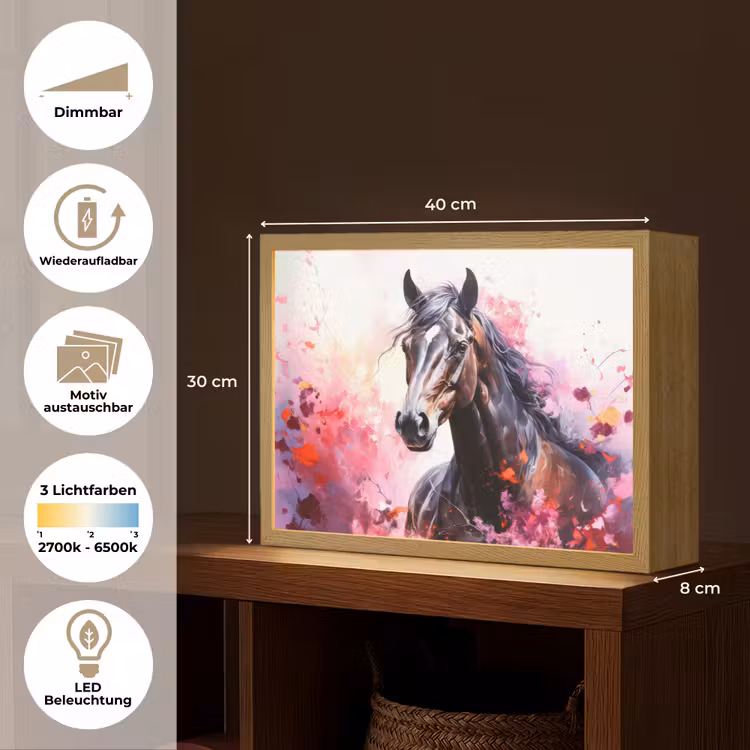 Paard - Dieren - Meisje - Roze Light Box met batterij (Wandlamp kind) middel -USP_websiteoverzichtDE