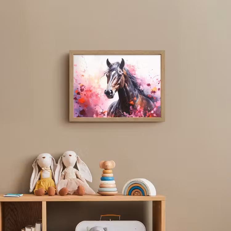 Paard - Dieren - Meisje - Roze Light Box met batterij (Wandlamp kind) middel -sfeer2_kind