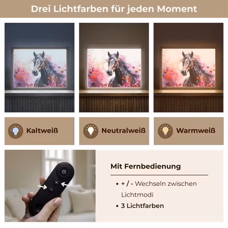 Paard - Dieren - Meisje - Roze Light Box met batterij (Wandlamp kind) middel -USP_lichtkleurDE