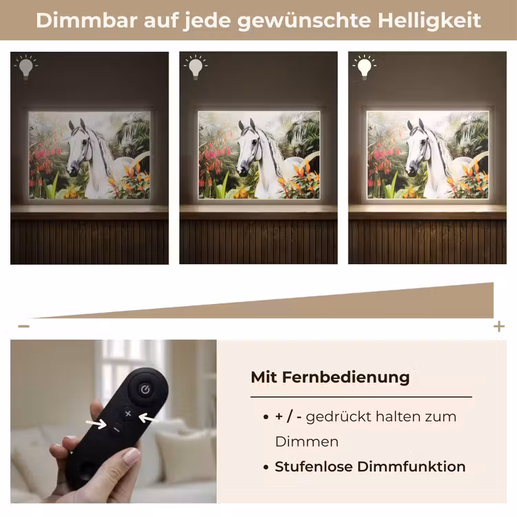 Paard - Wit - Bos - Bloemen - Planten Light Box met batterij (Wandlamp kind) middel -USP_dimbaarDE