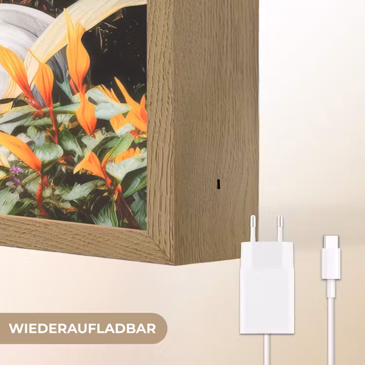 Paard - Wit - Bos - Bloemen - Planten Light Box met batterij (Wandlamp kind) middel -USP_websiteoplaadbaarDE