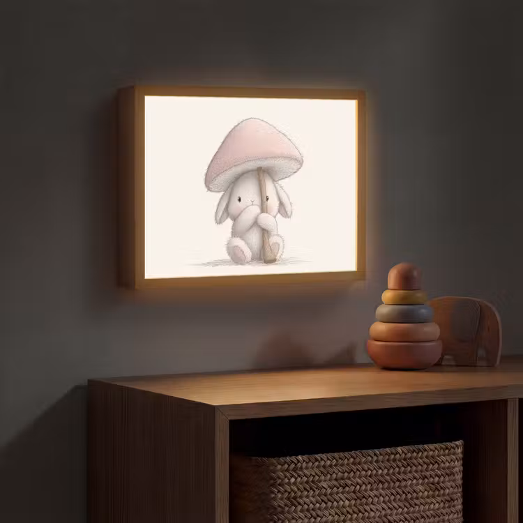 Paddenstoel - Konijn - Roze Light Box met batterij (Wandlamp kind) middel -sfeer5_kind