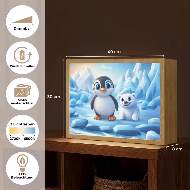 Pinguïn - IJsbeer - IJs - Sneeuw Light Box met batterij (Wandlamp kind) middel -USP_websiteoverzichtDE