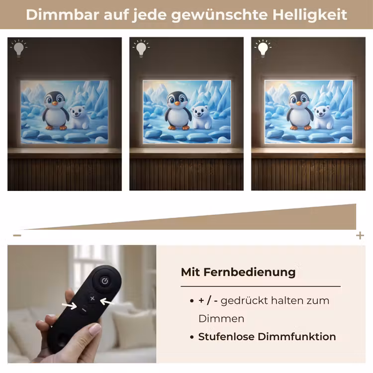 Pinguïn - IJsbeer - IJs - Sneeuw Light Box met batterij (Wandlamp kind) middel -USP_dimbaarDE