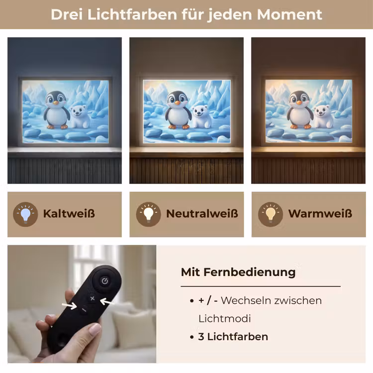 Pinguïn - IJsbeer - IJs - Sneeuw Light Box met batterij (Wandlamp kind) middel -USP_lichtkleurDE