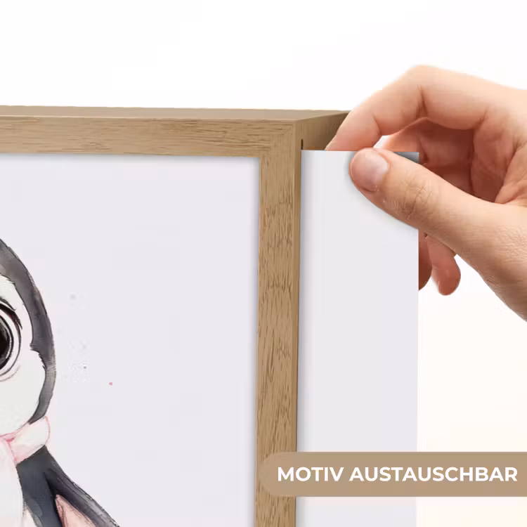 Pinguïn - Strikje - Roze - Dier Light Box met batterij (Wandlamp kind) middel -USP_websiteprintDE