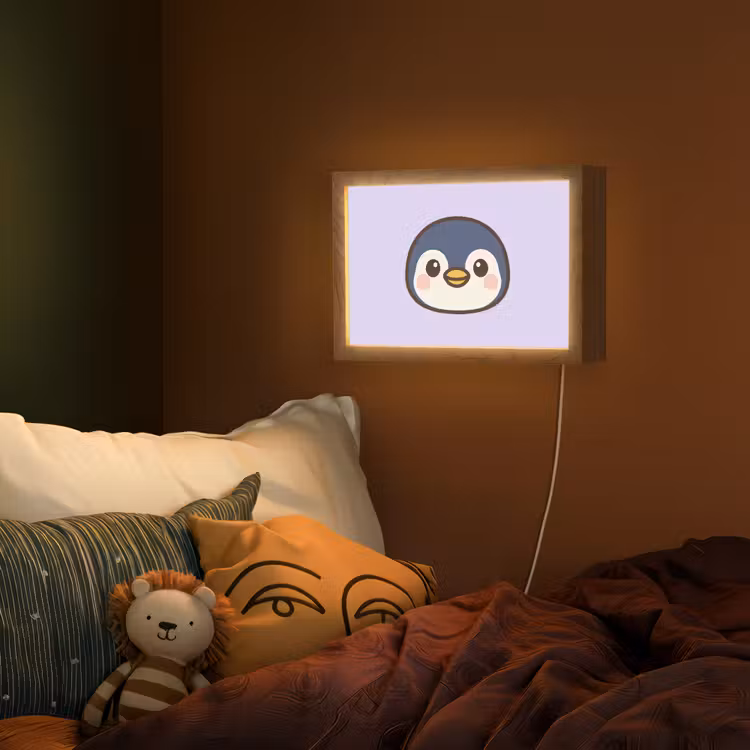 Pinguïn - Paars - Schattig Light Box met kabel (Wandlamp kind) klein -sfeer1_kind
