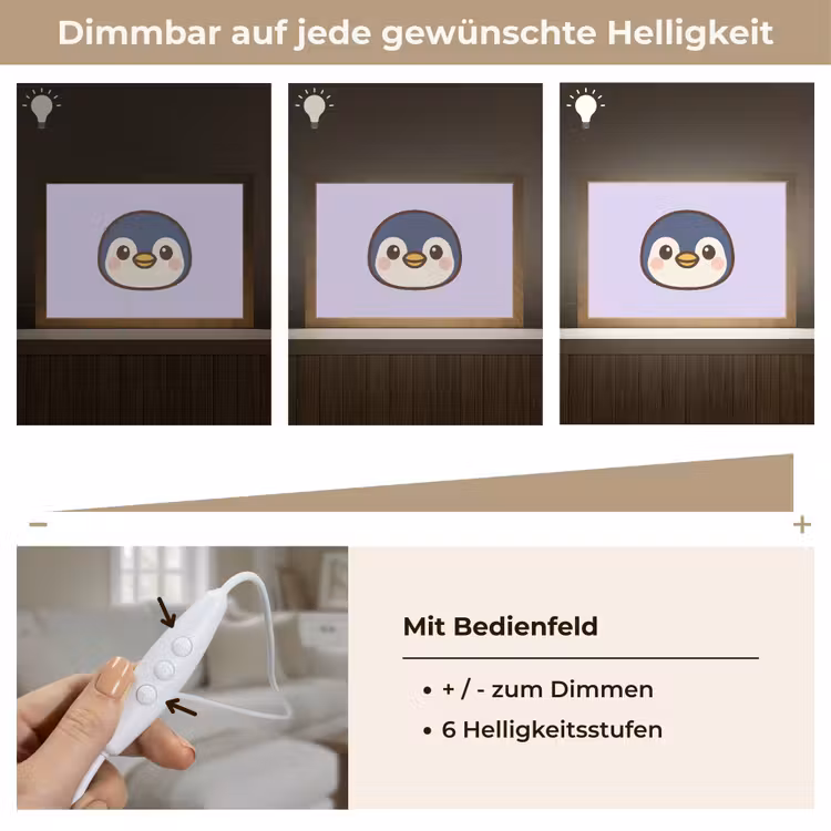 Pinguïn - Paars - Schattig Light Box met kabel (Wandlamp kind) klein -USP_dimbaarDE