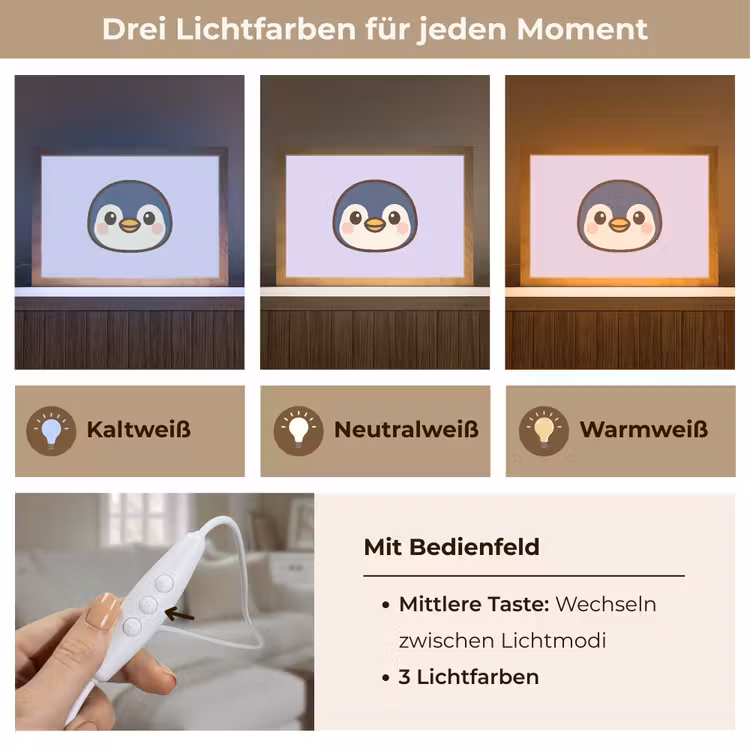 Pinguïn - Paars - Schattig Light Box met kabel (Wandlamp kind) klein -USP_lichtkleurDE