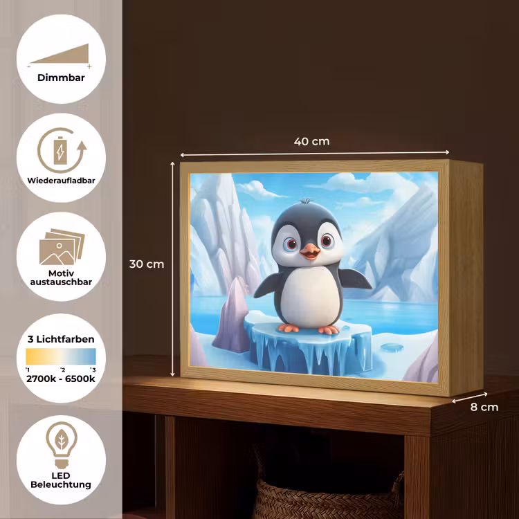 Pinguïn - Meisjes - Pooldieren - Kinderen Light Box met batterij (Wandlamp kind) middel -USP_websiteoverzichtDE