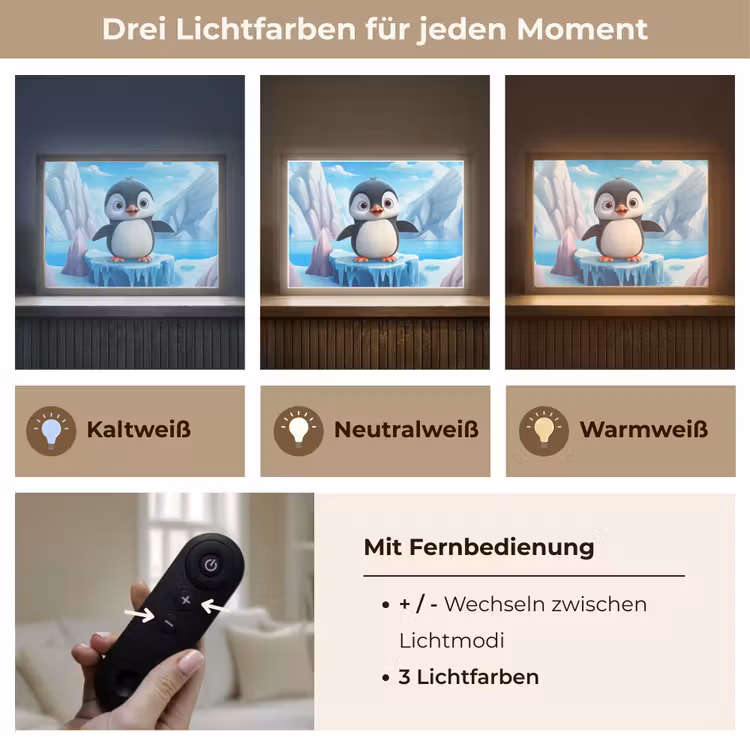 Pinguïn - Meisjes - Pooldieren - Kinderen Light Box met batterij (Wandlamp kind) middel -USP_lichtkleurDE