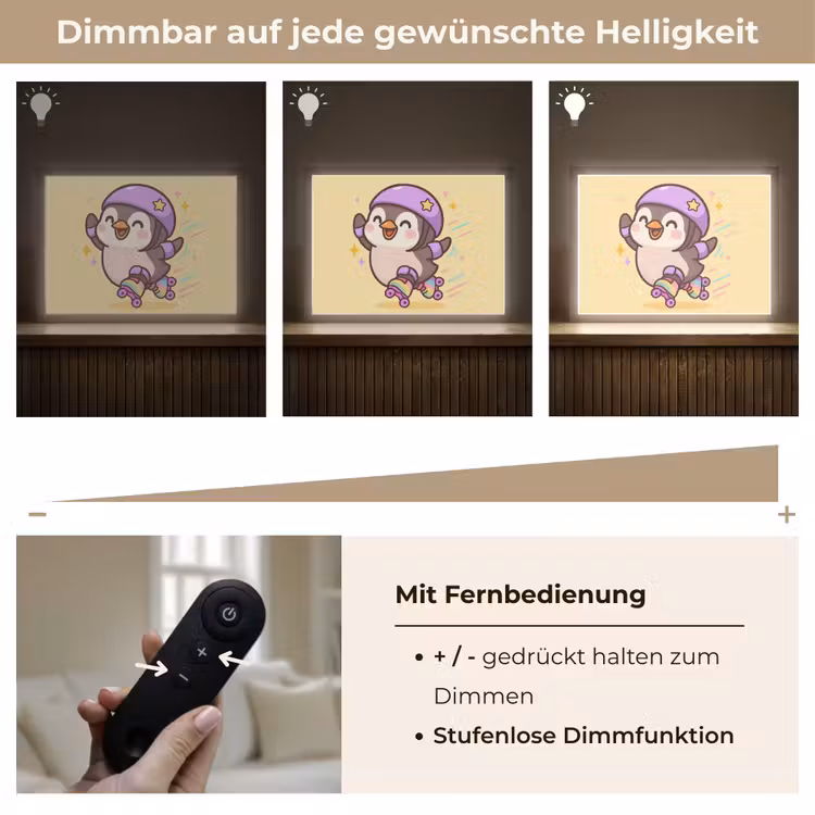 Pinguïn - Rolschaatsen - Geel - Energiek Light Box met batterij (Wandlamp kind) middel -USP_dimbaarDE