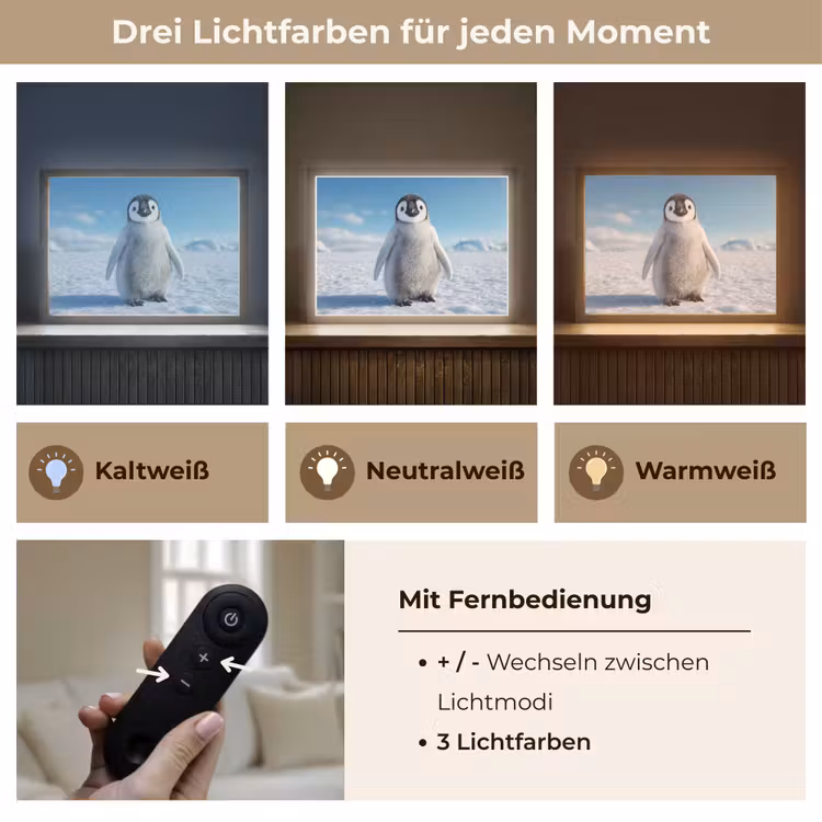 Pinguïn - Sneeuw - Landschap - Wit Light Box met batterij (Wandlamp kind) middel -USP_lichtkleurDE