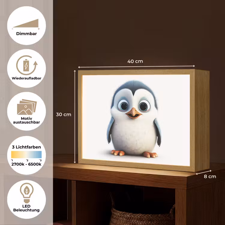 Pinguïn - Dieren - Meisjes - Kind - Jongens Light Box met batterij (Wandlamp kind) middel -USP_websiteoverzichtDE