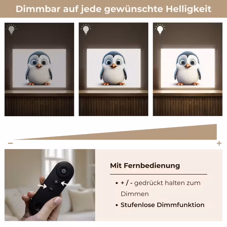 Pinguïn - Dieren - Meisjes - Kind - Jongens Light Box met batterij (Wandlamp kind) middel -USP_dimbaarDE