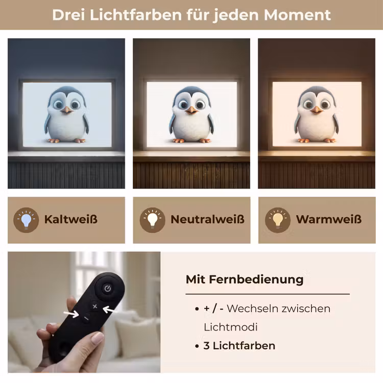 Pinguïn - Dieren - Meisjes - Kind - Jongens Light Box met batterij (Wandlamp kind) middel -USP_lichtkleurDE