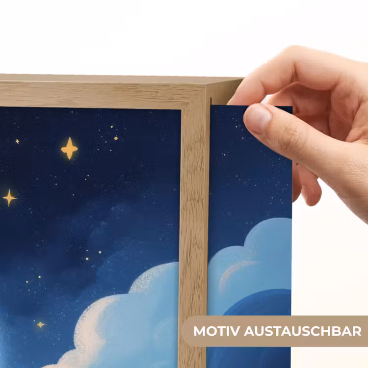 Planeet - Wolken - Sterren - Blauw Light Box met batterij (Wandlamp kind) middel -USP_websiteprintDE