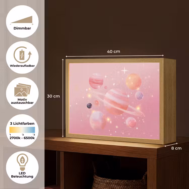 Planeten - Roze - Sterren Light Box met batterij (Wandlamp kind) middel -USP_websiteoverzichtDE