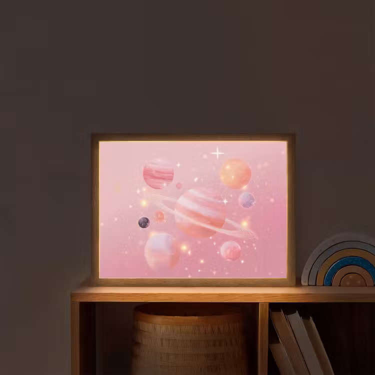 Planeten - Roze - Sterren Light Box met batterij (Wandlamp kind) middel -sfeer1_kind