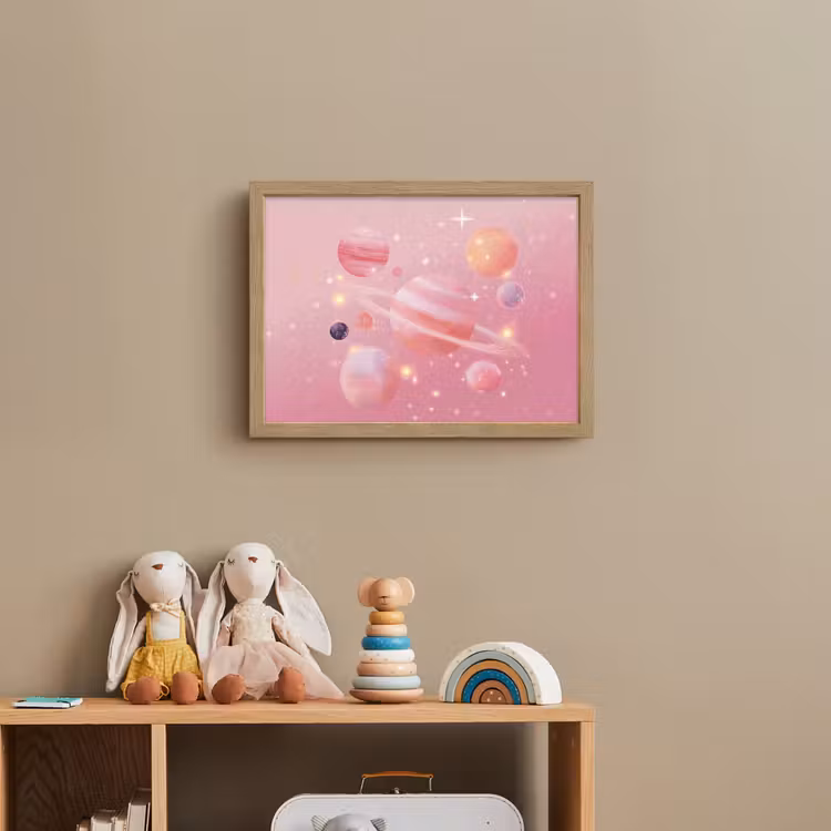 Planeten - Roze - Sterren Light Box met batterij (Wandlamp kind) middel -sfeer2_kind