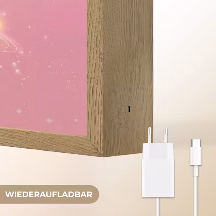 Planeten - Roze - Sterren Light Box met batterij (Wandlamp kind) middel -USP_websiteoplaadbaarDE