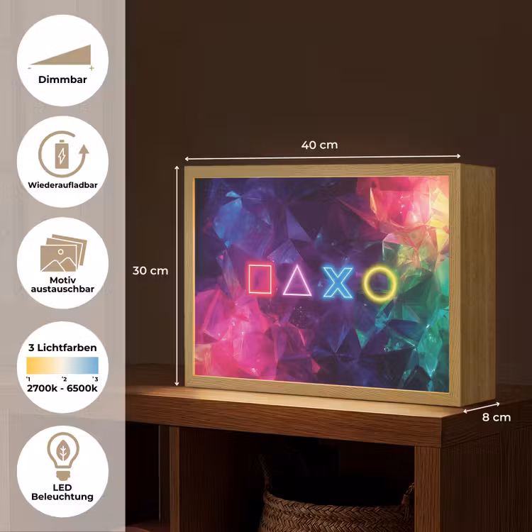 Playstation - Kleurrijk - Abstract - Neon Light Box met batterij (Wandlamp kind) middel -USP_websiteoverzichtDE