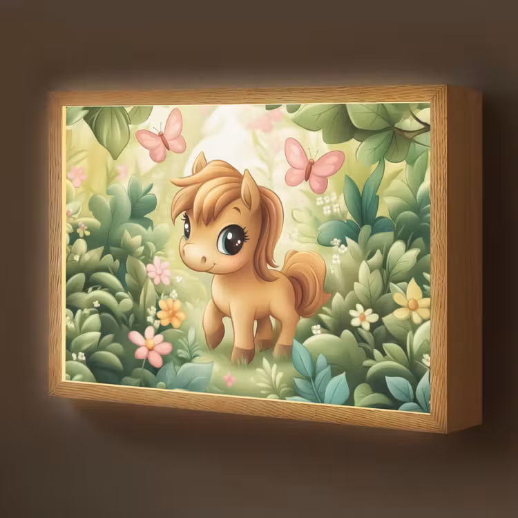 Pony - Bruin - Cartoon - Vlinders Light Box met batterij (Wandlamp kind) middel -z3d_website