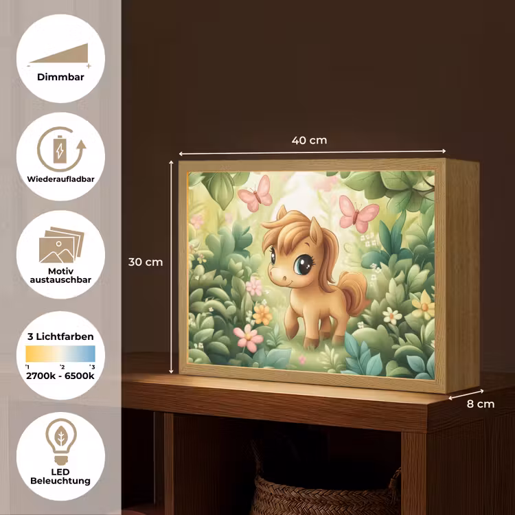 Pony - Bruin - Cartoon - Vlinders Light Box met batterij (Wandlamp kind) middel -USP_websiteoverzichtDE