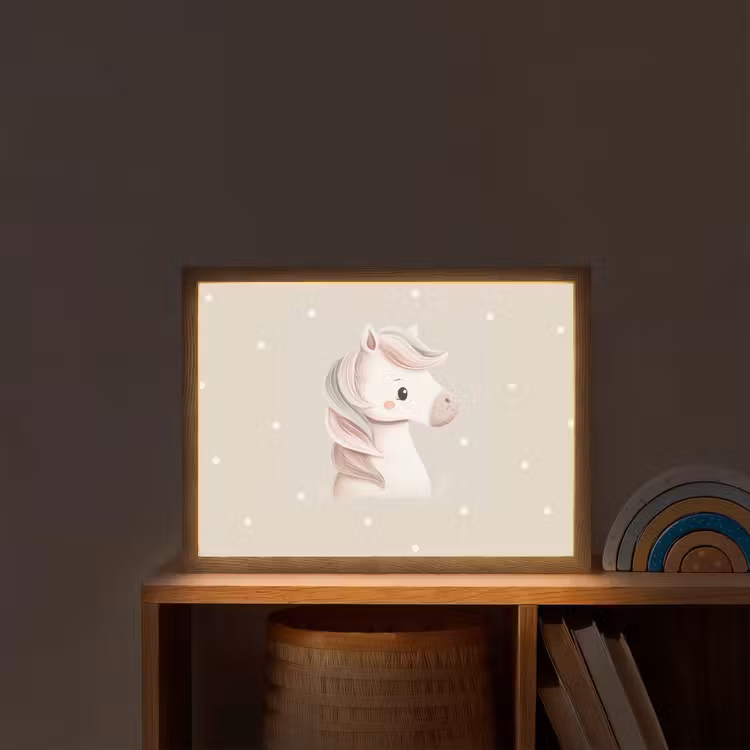 Pony - Minimalistisch - Pastel - Stippen Light Box met batterij (Wandlamp kind) middel -sfeer1_kind