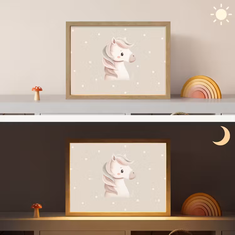 Pony - Minimalistisch - Pastel - Stippen Light Box met batterij (Wandlamp kind) middel -sfeer3_kind