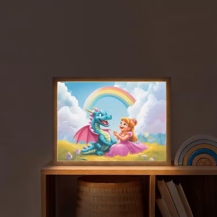 Prinses - Draak - Regenboog Light Box met batterij (Wandlamp kind) middel -sfeer1_kind