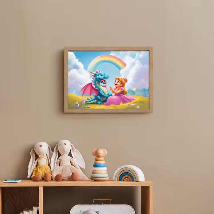 Prinses - Draak - Regenboog Light Box met batterij (Wandlamp kind) middel -sfeer2_kind