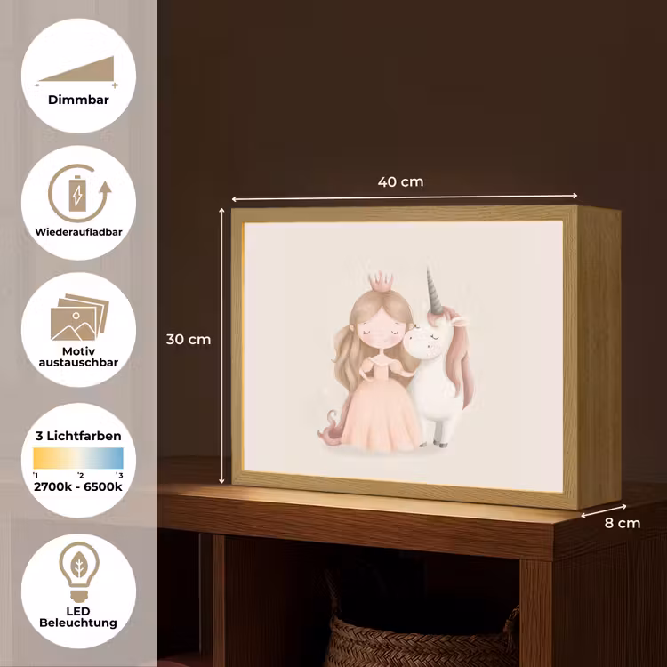 Prinses - Eenhoorn - Pastel Light Box met batterij (Wandlamp kind) middel -USP_websiteoverzichtDE