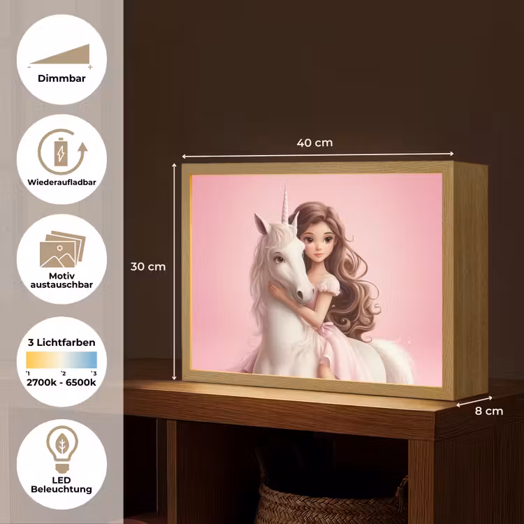 Prinses - Roze - Eenhoorn Light Box met batterij (Wandlamp kind) middel -USP_websiteoverzichtDE