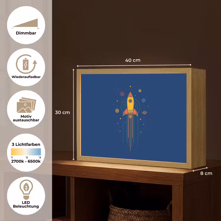 Raket - Blauw - Sterren Light Box met batterij (Wandlamp kind) middel -USP_websiteoverzichtDE