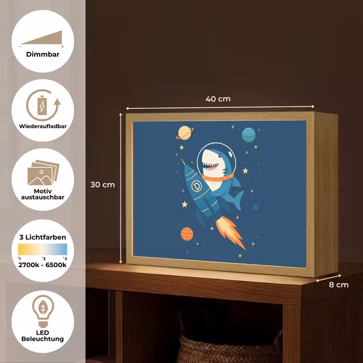 Raket - Haai - Ruimte Light Box met batterij (Wandlamp kind) middel -USP_websiteoverzichtDE