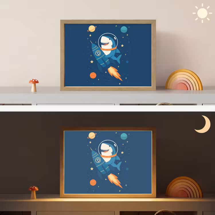 Raket - Haai - Ruimte Light Box met batterij (Wandlamp kind) middel -sfeer3_kind