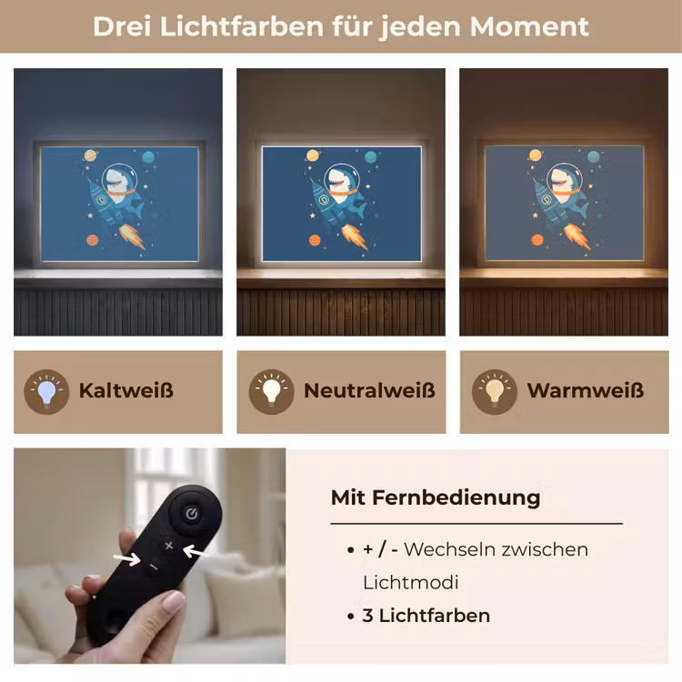 Raket - Haai - Ruimte Light Box met batterij (Wandlamp kind) middel -USP_lichtkleurDE