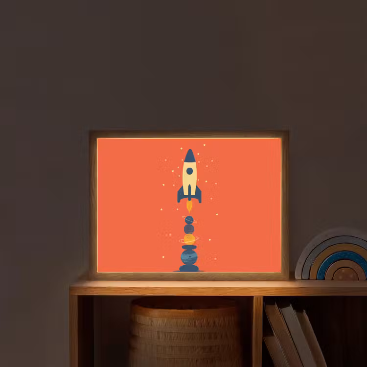 Raket - Planeten - Rood Light Box met batterij (Wandlamp kind) middel -sfeer1_kind