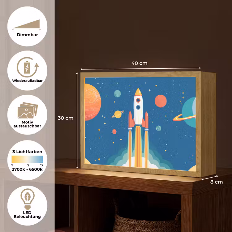 Raket - Planeten - Ruimte Light Box met batterij (Wandlamp kind) middel -USP_websiteoverzichtDE