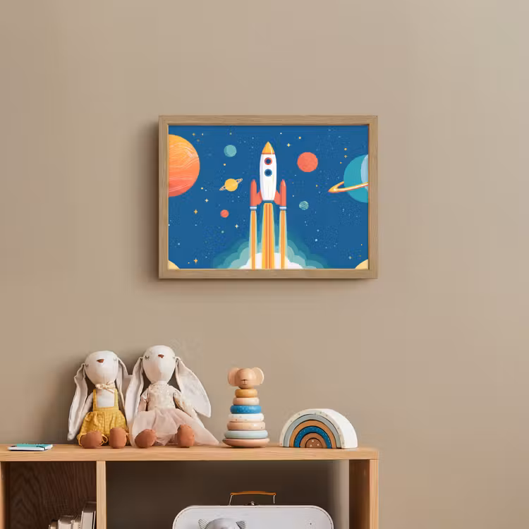 Raket - Planeten - Ruimte Light Box met batterij (Wandlamp kind) middel -sfeer2_kind