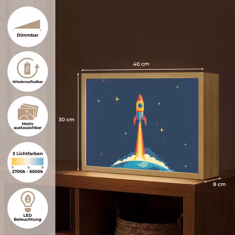 Raket - Rookwolken - Ruimte Light Box met batterij (Wandlamp kind) middel -USP_websiteoverzichtDE