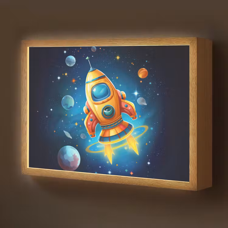 Raket - Ruimte - Planeten - Kinderen - Jongen Light Box met batterij (Wandlamp kind) middel -z3d_website