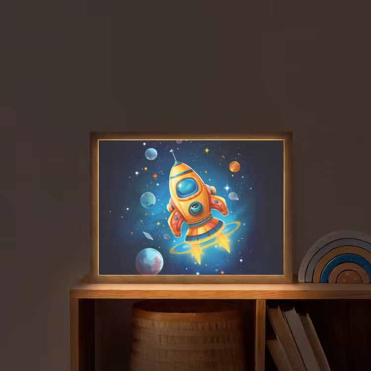 Raket - Ruimte - Planeten - Kinderen - Jongen Light Box met batterij (Wandlamp kind) middel -sfeer1_kind