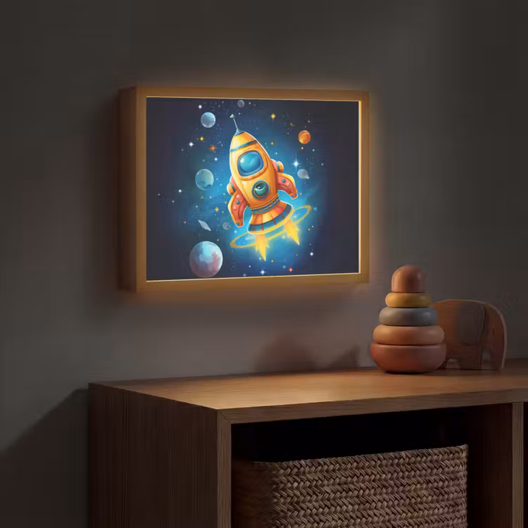Raket - Ruimte - Planeten - Kinderen - Jongen Light Box met batterij (Wandlamp kind) middel -sfeer5_kind