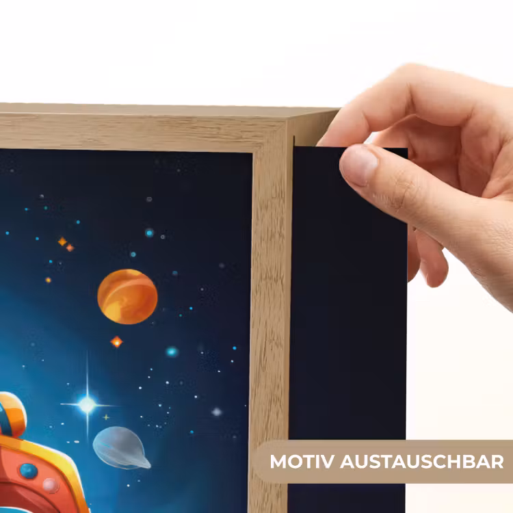 Raket - Ruimte - Planeten - Kinderen - Jongen Light Box met batterij (Wandlamp kind) middel -USP_websiteprintDE