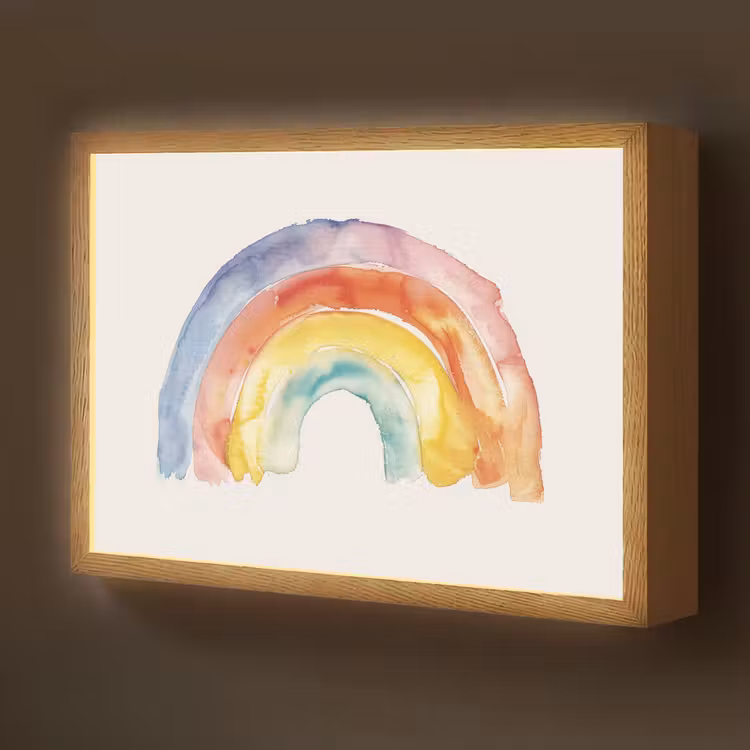 Regenboog - Watercolor - Kleurrijk Light Box met batterij (Wandlamp kind) middel -z3d_website